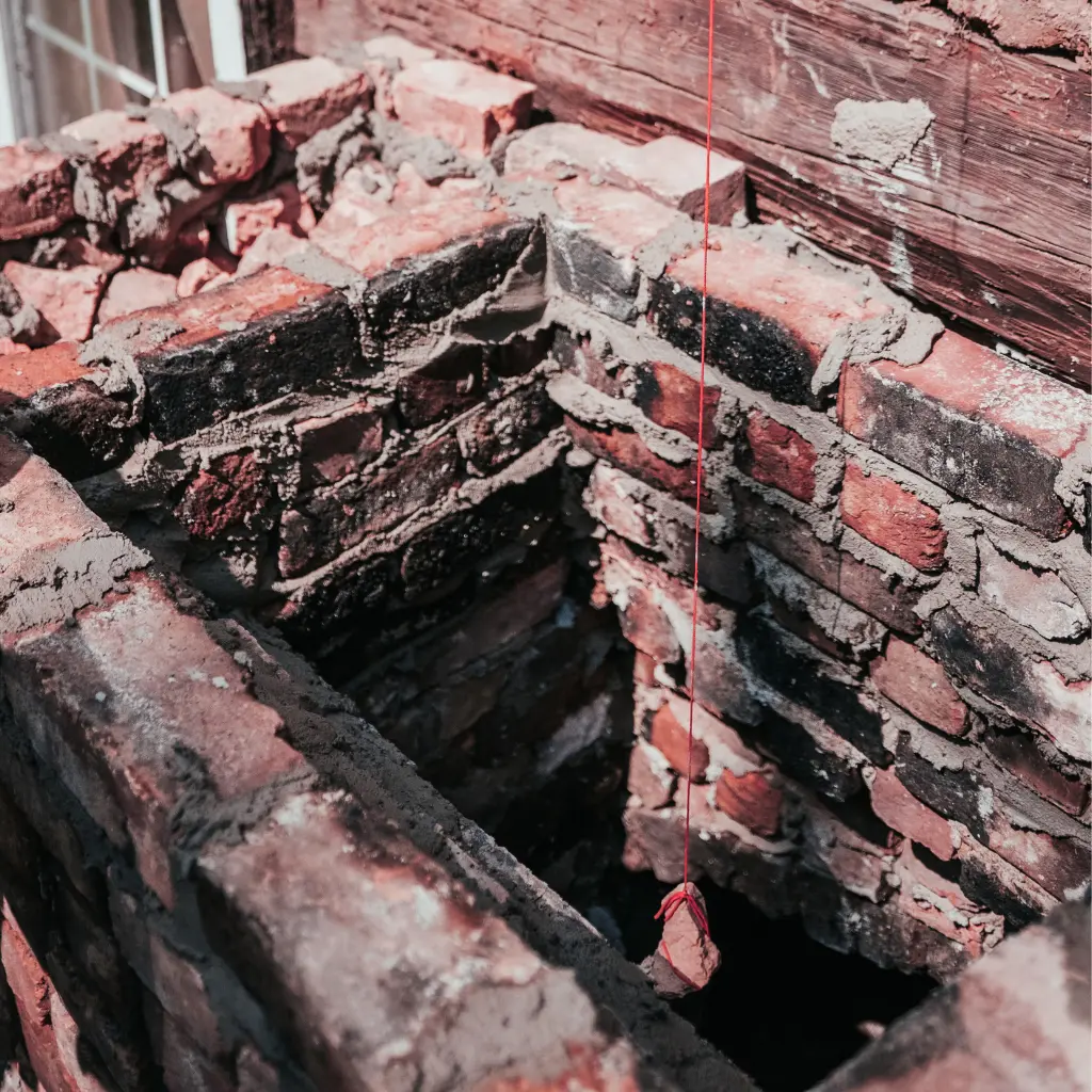 Masonry chimney deterioration requiring rebuilding