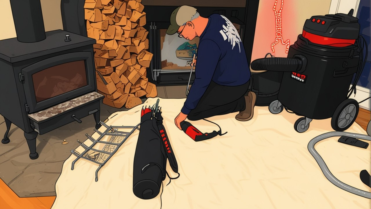 Rotary chimney sweeping to remove creosote and soot